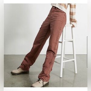 PacSun Floral 90s Boyfriend Jean in Clay/Maroon